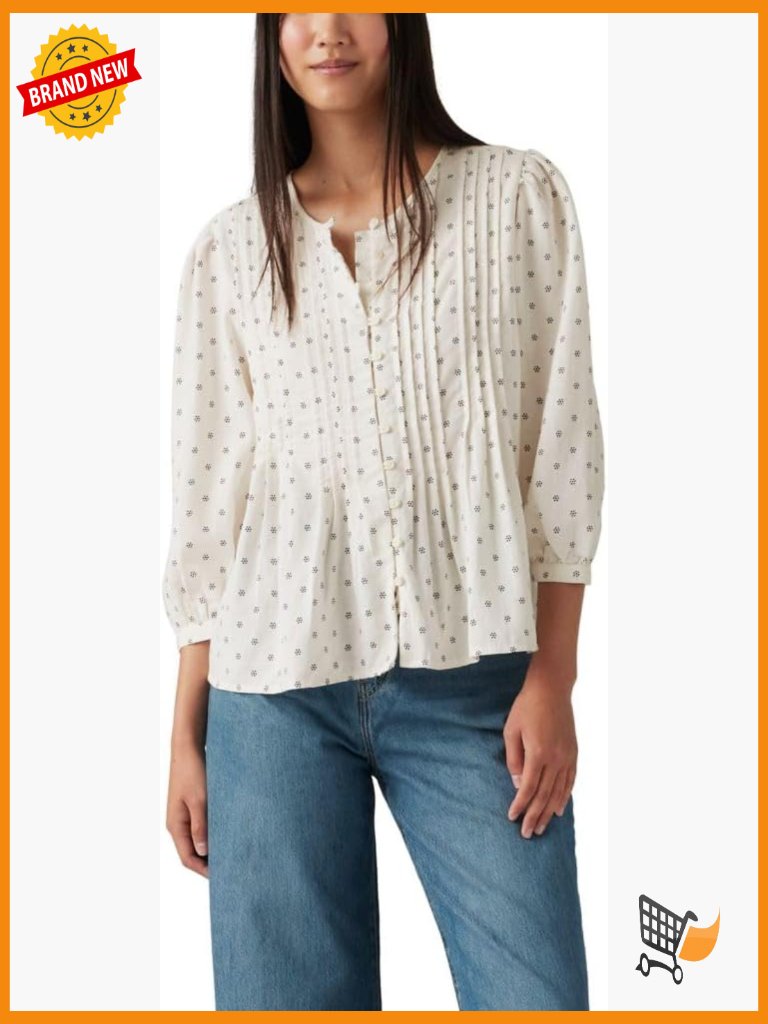 Women's V-Neck Peasant Blouse With Three-Quarter Sleeves Cotton Blend